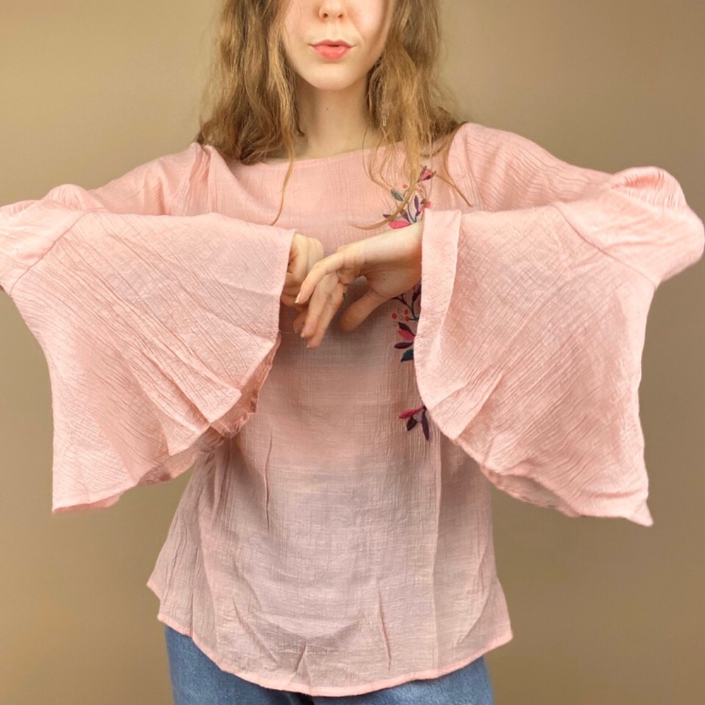 Light Pink Flare - Bell Sleeve Embroidery Top - Picture 3 of 4